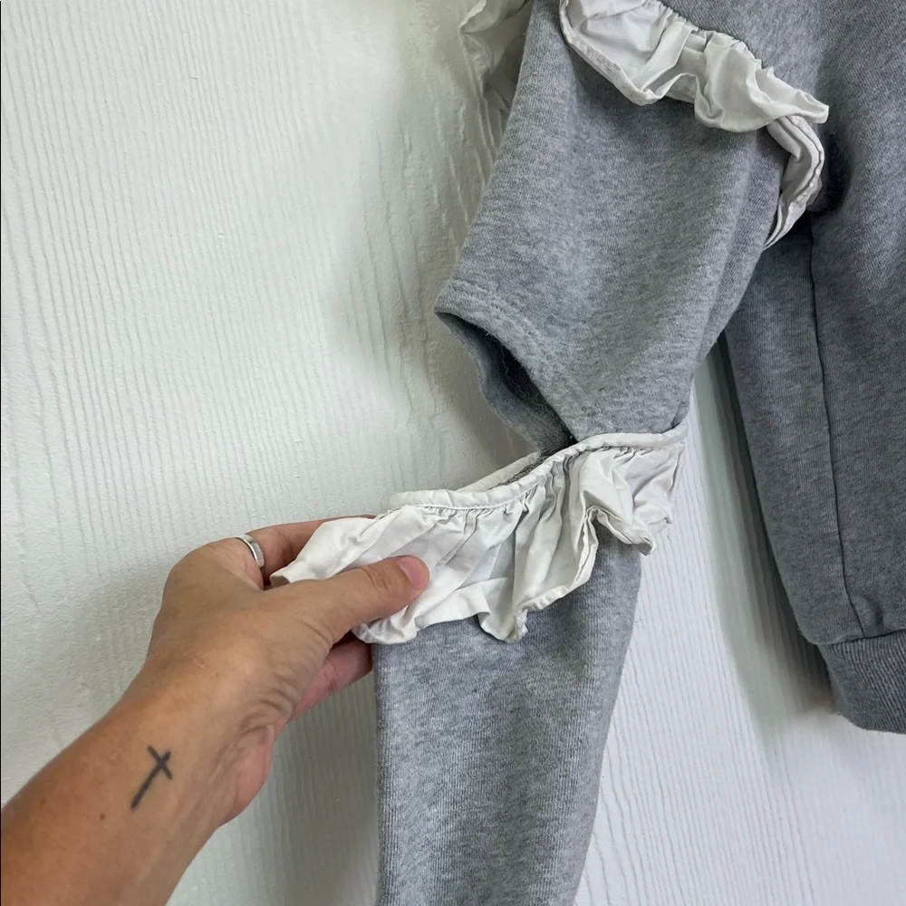English Factory - Crewneck White Ruffle Open Elbow Grey Lightweight Sweatshirt S - Picture 4 of 9